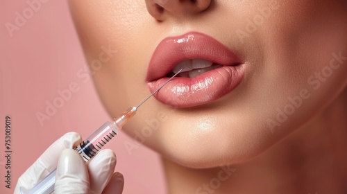 beautiful lips of a white woman injecting herself