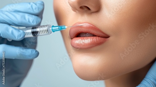 beautiful lips of a white woman injecting for natural thickness increase