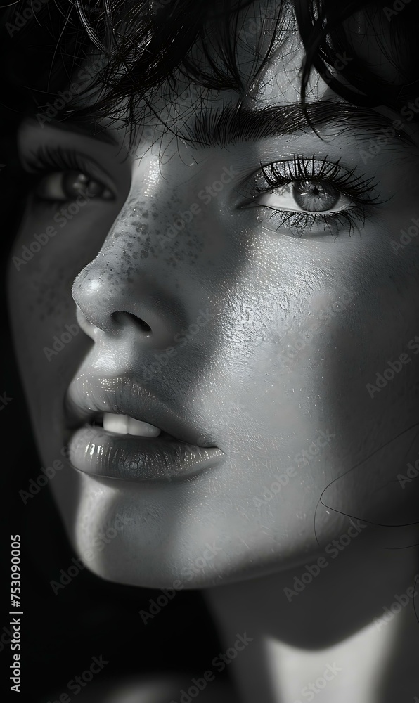 a black and white photo of a woman with shadow a black and white photo of a woman with shadow