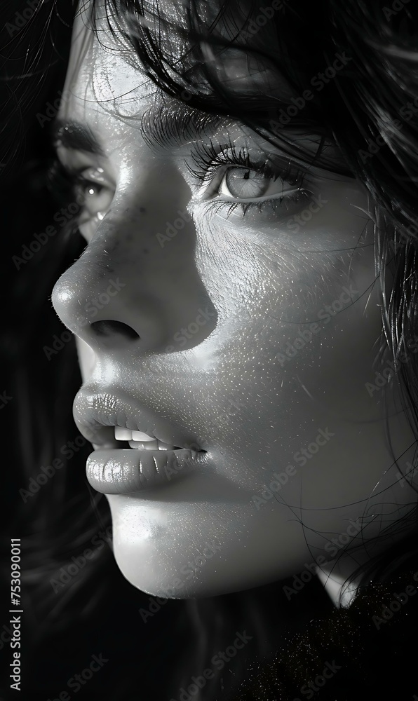a black and white photo of a woman with shadow a black and white photo of a woman with shadow