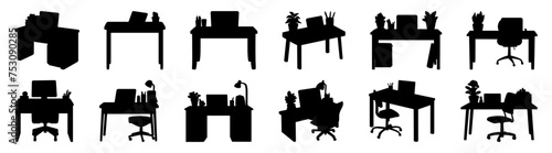 Desk table silhouette set vector design big pack of illustration and icon