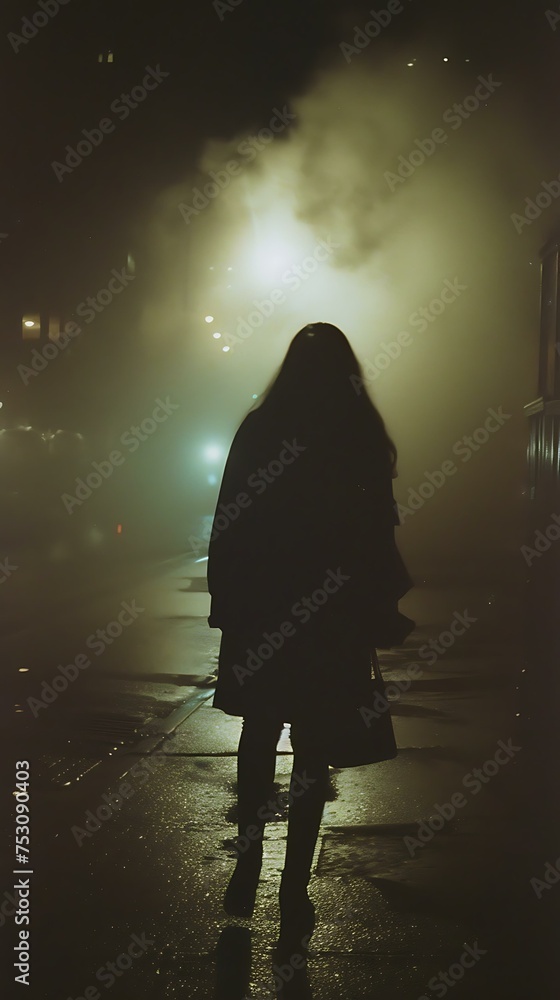 a glowing people silhouette figure in New York fog
