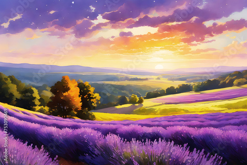 Landscape of Lavender Fields  PNG 8208x5472 