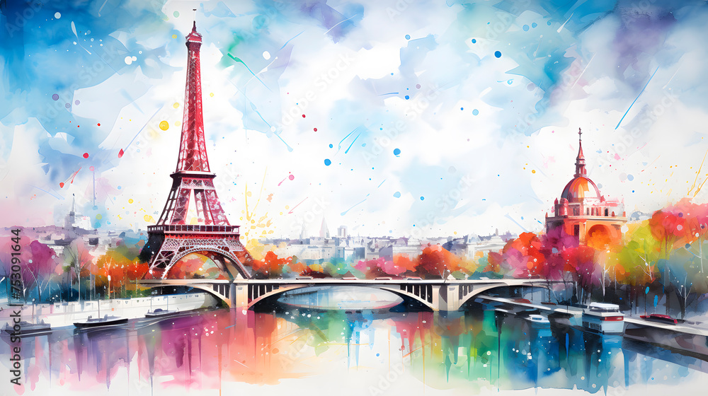watercolor of the eiffel tower, painting