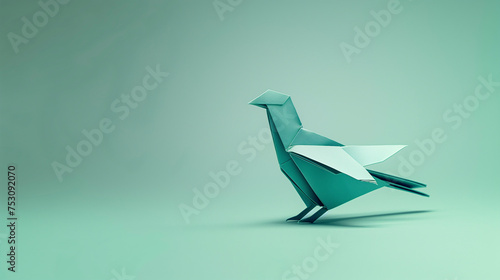 Pajaro azul hecho con papel con la técnica del origami