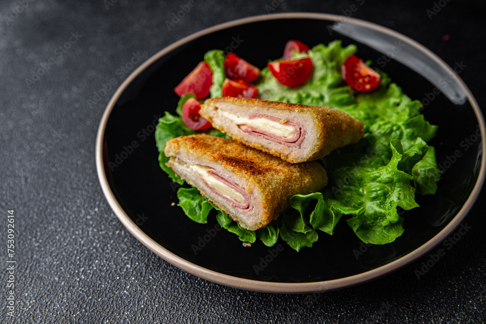 cutlet cordon bleu chicken meat food tasty eating cooking meal food snack on the table copy space food background rustic top view