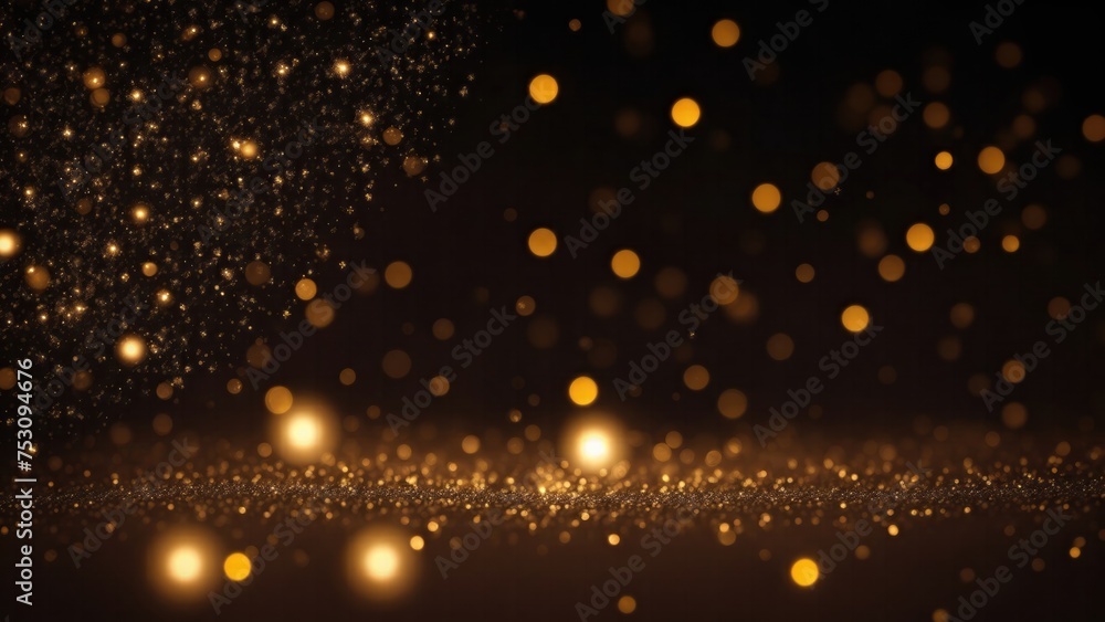 Brown and gold bokeh with elegant sparkling particles on dark background