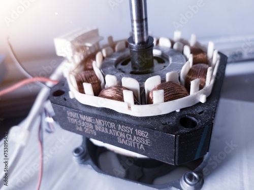 Close up the Rotor and Fan stator winding circuit and wiring connection. photo