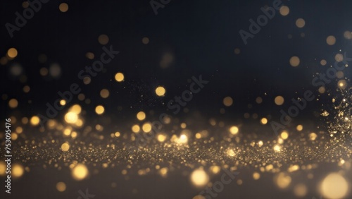 Gray and gold bokeh with elegant sparkling particles on dark background