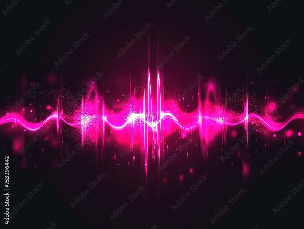 Image featuring modern sound waves oscillating in bright pink light. This depicts a sound wave equalizer in a vibrant and visually stimulating manner, perfect for conveying energy and rhythm. AI. Image featuring modern sound waves oscillating in bright pink light. This depicts a sound wave equalizer in a vibrant and visually stimulating manner, perfect for conveying energy and rhythm. AI.