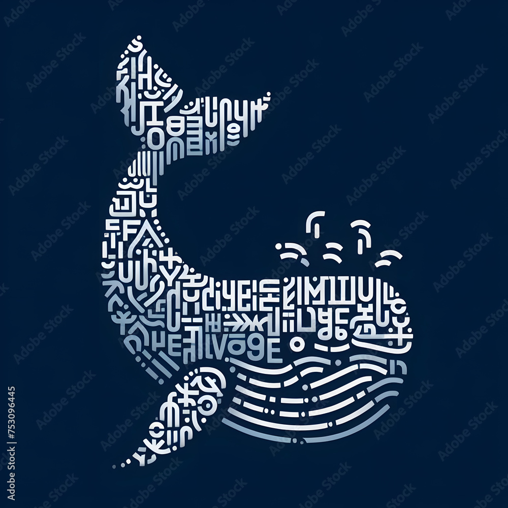 Silhouette of a whale combined with words related to conservation Generative AI