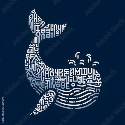 Silhouette of a whale combined with words related to conservation Generative AI