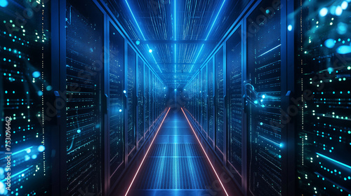 Digital data network connection concept, Blue background