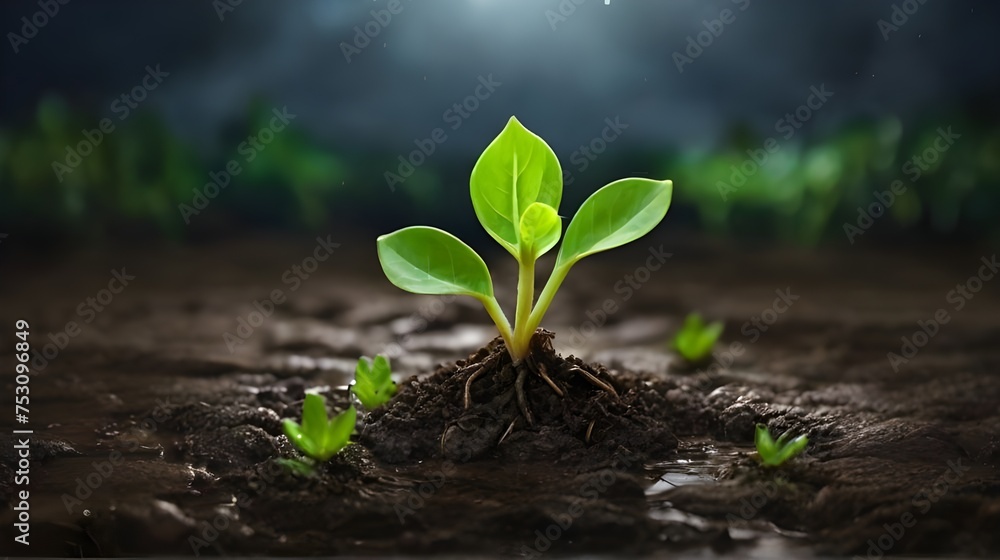 young plant in the soil - obrazy, fototapety, plakaty 