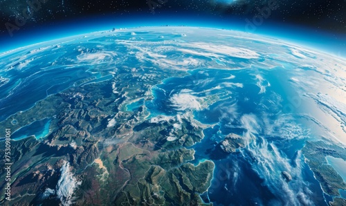 Earth from space, showcasing a detailed physical map overlaying global satellite photography