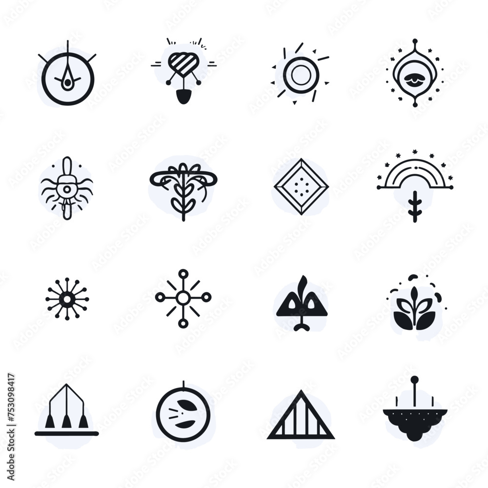 a black and white icon set for health, emblem set, line art, icon set