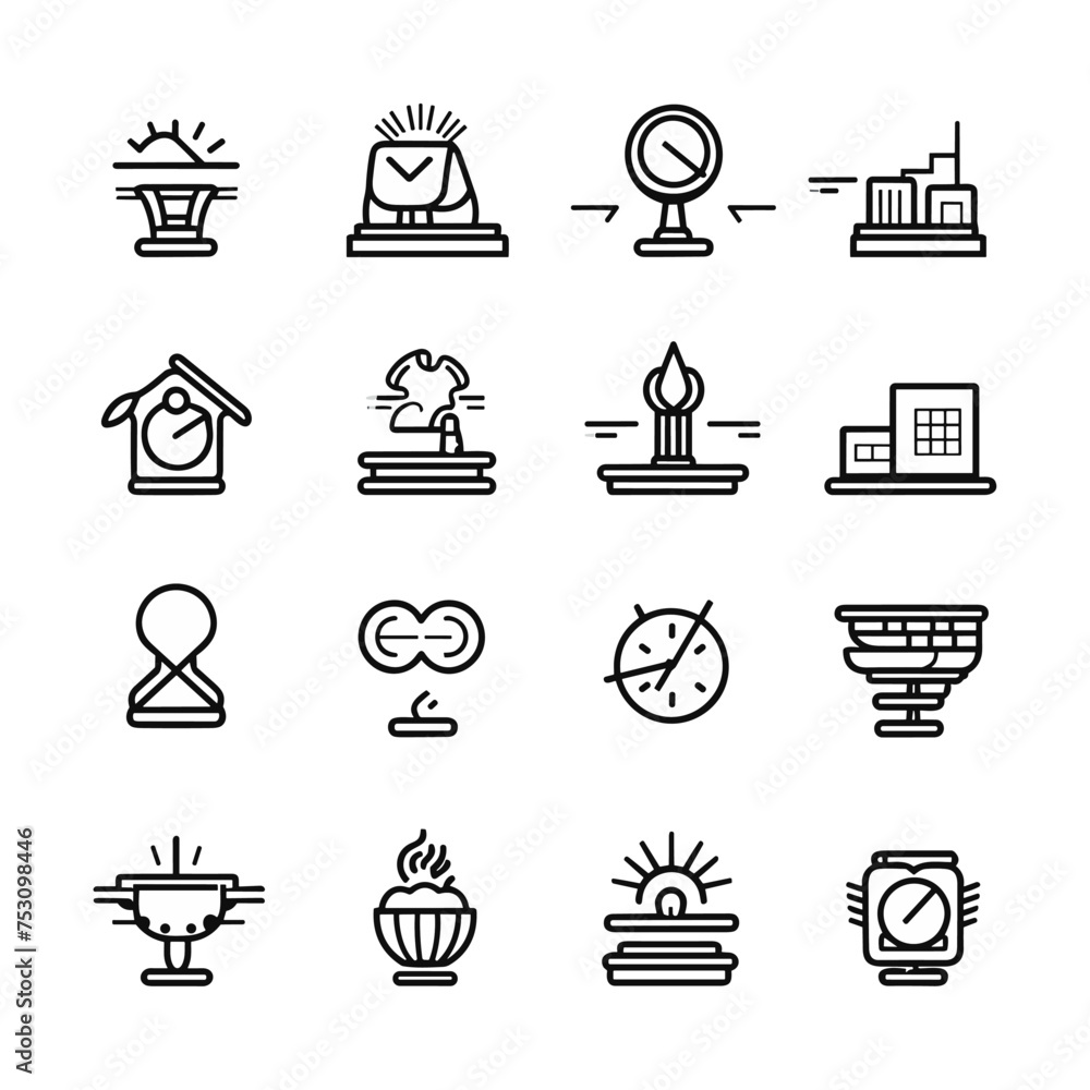 a black and white icon set for finance, emblem set, line art, icon set