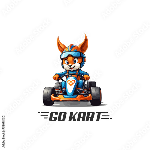 Karting Vector Mascot logo design template. Go Kart racing illustration in colorful design, good for event logo, t shirt design and racing team logo. cartoon fun racing logo illustration