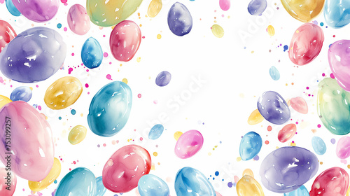 Happy Easter banner with Easter eggs on a white background as a watercolor illustration