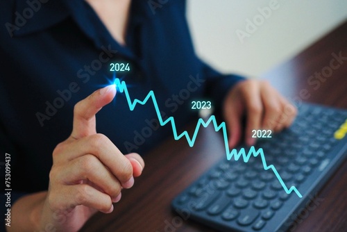Businessman draws a graph Business Goal Ideas for Successful Growth Market trends 2022-2024.