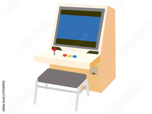 ゲームセンターにあるアーケードゲームの機械（イス付）