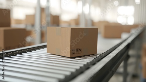 Wallpaper Mural Cardboard boxes on conveyor belt line isolated on white grey background. Distribution warehouse. E-commerce, storage, delivery and packaging service concept. Close up. Torontodigital.ca