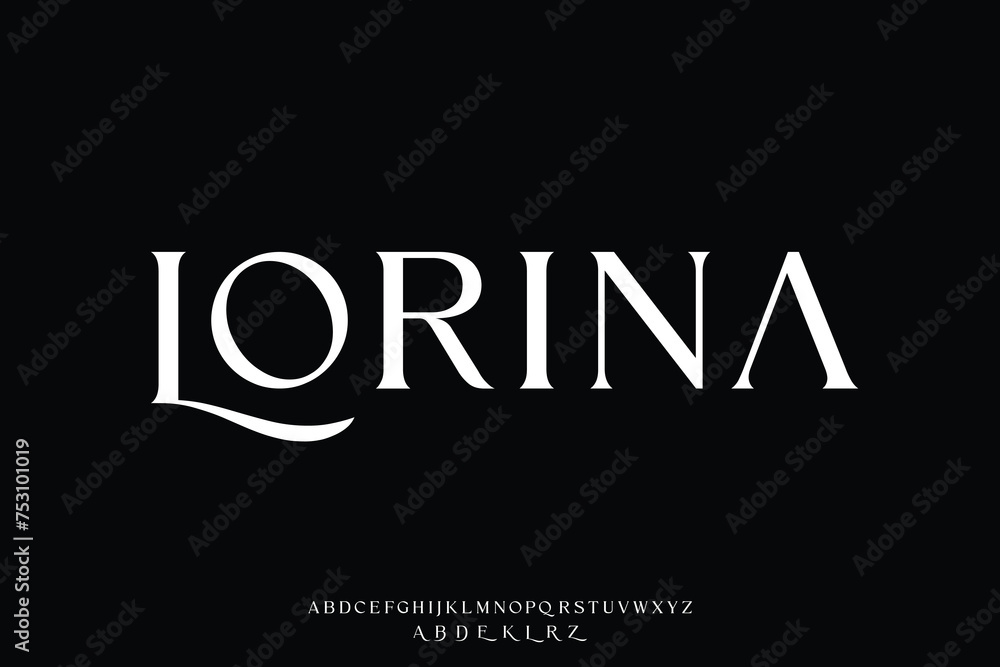 Elegant luxury sharp serif alphabet display font vector with swoosh alternate. Creative minimalist typeface