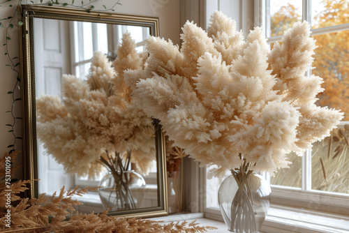 Home décor minimalist elegance inspiration mirror beside window with flowers
