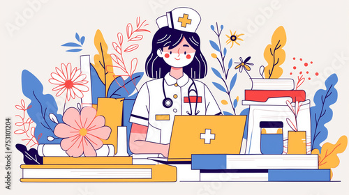 Young Female Nurse Modern Illustration