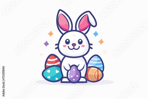 Colorful Easter Egg Basket Osterbrot. Happy easter Success bunny. 3d Easter garden hare rabbit illustration. Cute Easter egg celebration festive card Chrysanthemum copy space wallpaper backdrop