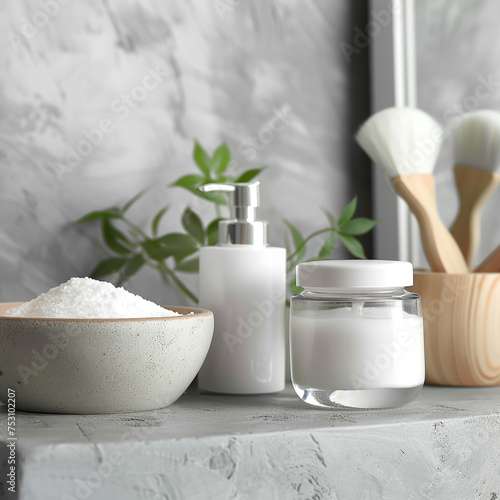 spa still life with bleach cream and powder and brush