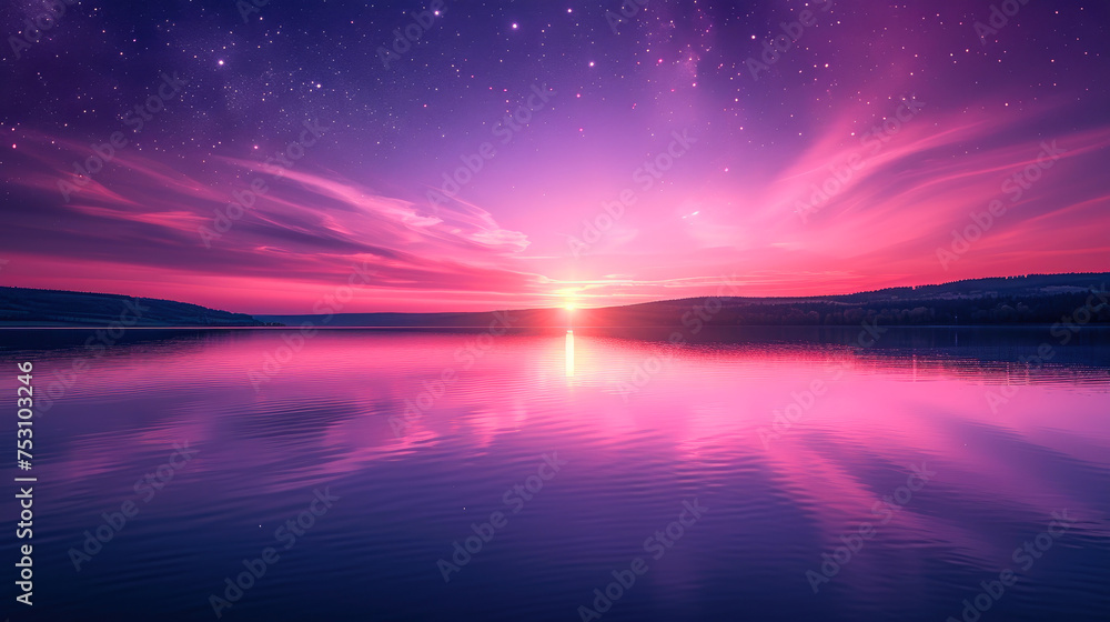 Ethereal Twilight: Lake Awash in Purple and Pink