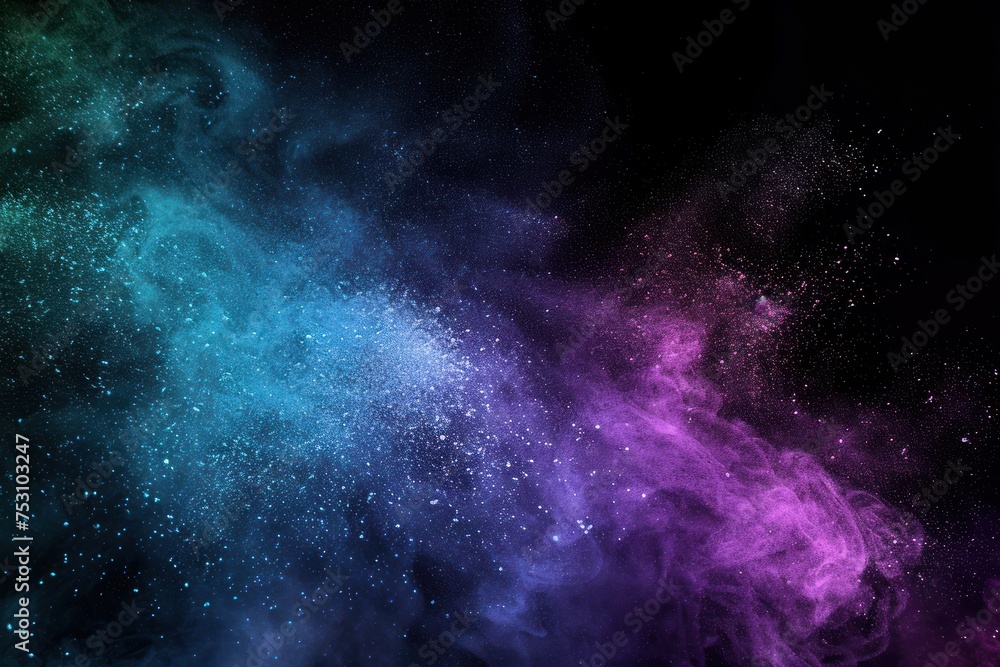 Fototapeta premium Vibrant grainy gradient abstract background blue green purple glowing color shape on black background colorful poster