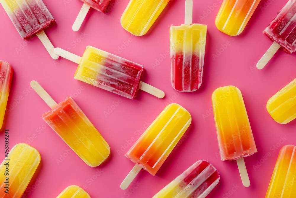 Ice cream popsicle on a pink background. Seamless pattern. Summer background Ice cream popsicle on a pink background. Seamless pattern. Summer background