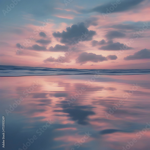 Pastel sky with blue ocean scenery.