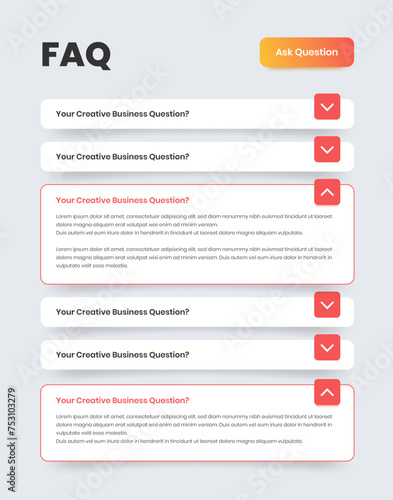Frequently asked questions user interface or ui design for mobile and web app with minimalist layout