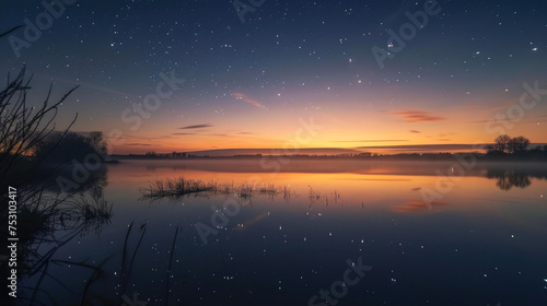 Dusk s Embrace  Europe s Glittering Lake Under the Stars