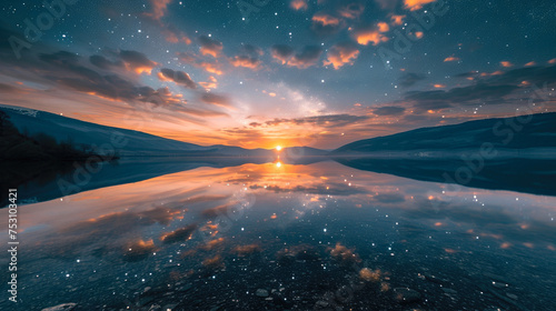 Golden Twilight: Serene Lake Amidst European Majesty © Andrii 