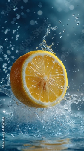 Fresh a big lemon seamless background  dropping in the water  splash water.
