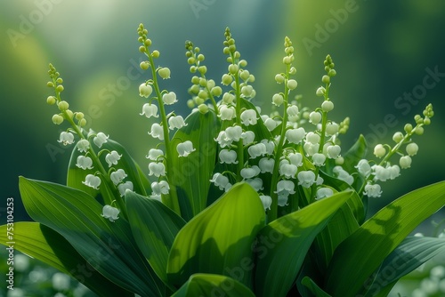 A close-up capture of lily of the valley's delicate white flowers, emphasizing the softness and detail against a blurred green natural background