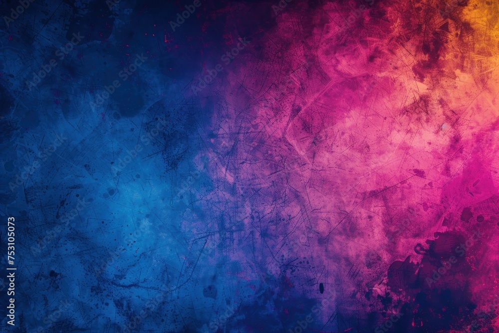 Grainy gradient background blue pink yellow abstract glowing color wave black dark backdrop noise texture - obrazy, fototapety, plakaty 