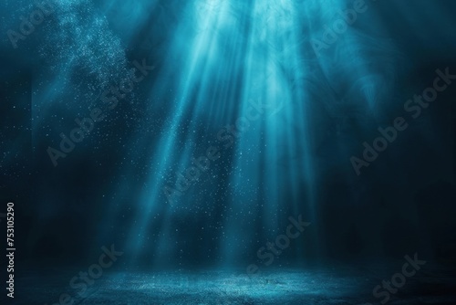 Light blue glowing abstract ray spotlight wave dark grainy background black noise texture banner design photo