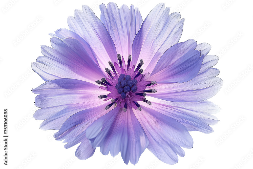 Isolated pink and purple cornflower on white background