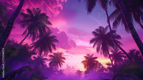 Sunset Dreamscape: Oil Pastel Palm Symphony © Andrii 