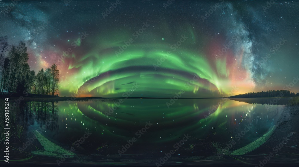 Northern Lights illuminates the starry sky, casting an ethereal glow upon the nocturnal landscape.