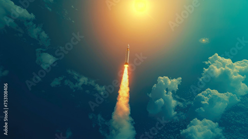 Celestial Ascent: Rocket Piercing the Sky