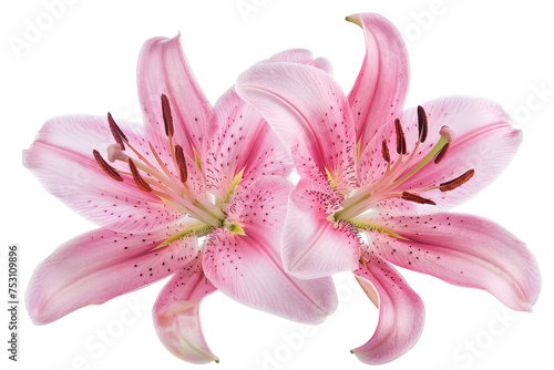 Flowers of pink lilies isolated on white.