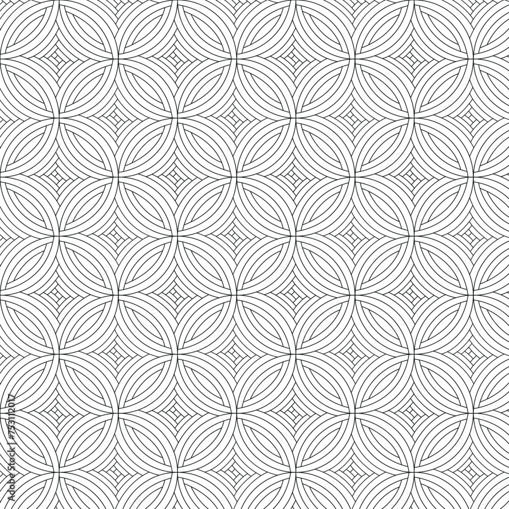 Modern seamless linear black pattern on a white background. Light modern simple wallpaper, bright tile backdrop, monochrome vector graphic element.