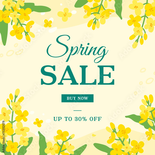 Spring Sale promotion vector illustration. Canola flower background