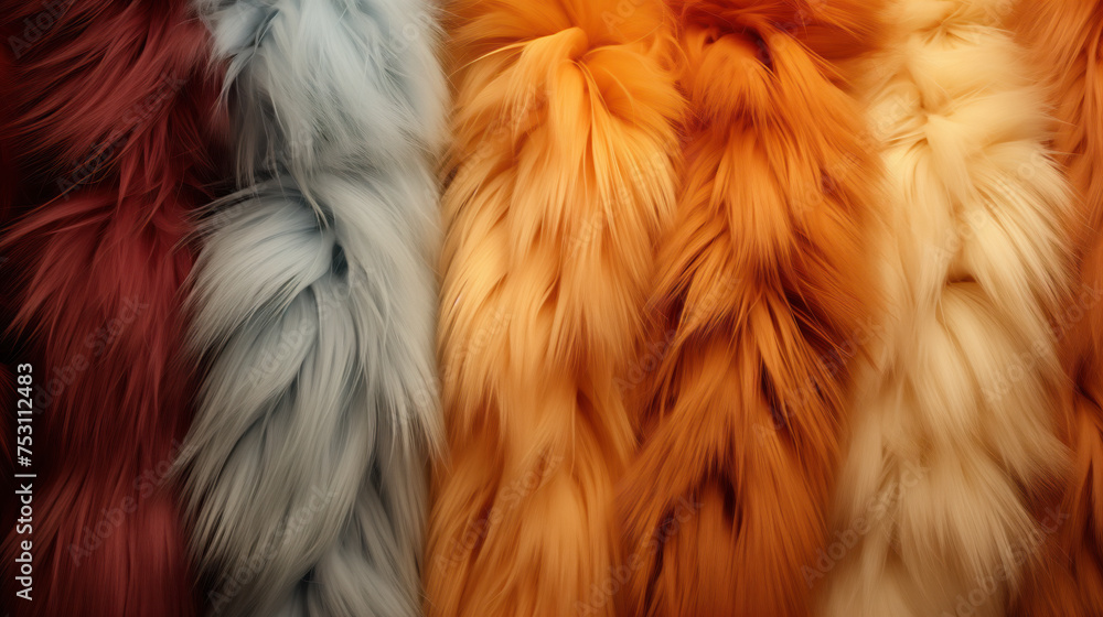 Colored fur texture background. Fur of different colors. - obrazy, fototapety, plakaty 